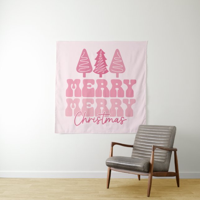 Tapete De Parede Feliz Feliz Natal - Design de Férias Rosa (In Situ)