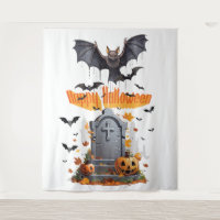 Feliz Halloween Cabeça de Pedra e Morcegos Vampiro
