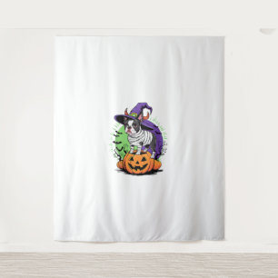 Tapete De Parede Feliz Halloween com Boston Terrier Mummy & Witch