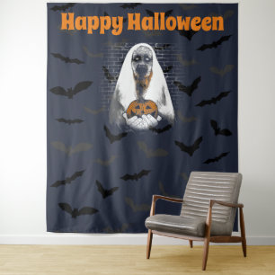 Tapete De Parede Feliz Halloween Fantasma Assustador e Abóbora