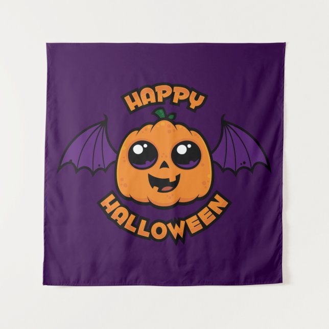 Tapete De Parede Feliz Halloween Kawaii Pumpkin Spooky Cuteness (Frente)