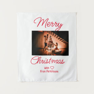 Tapete De Parede Feliz Natal adicione o nome da família foto vermel
