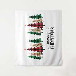 Tapete De Parede Feliz Natal Árvores Xadrez Vermelho Verde