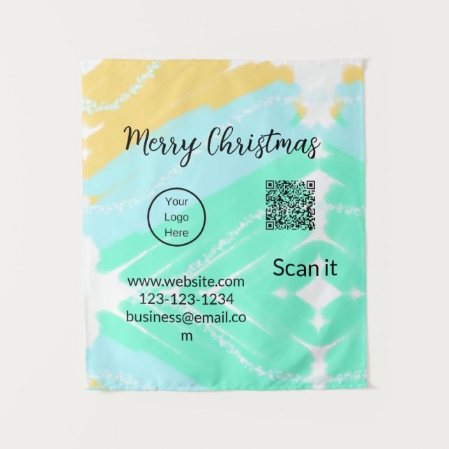 Tapete De Parede Feliz Natal Código QR comercial amarelo verde (Frente)