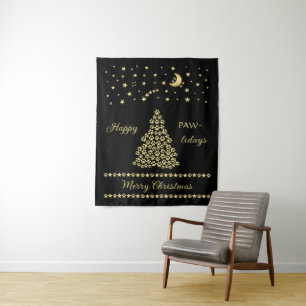 Tapete De Parede Feliz Natal, Dourada e brilhante árvore de Natal