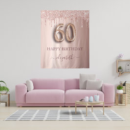 Tapete De Parede Festa de 60 anos rosa bege dourado brilhante