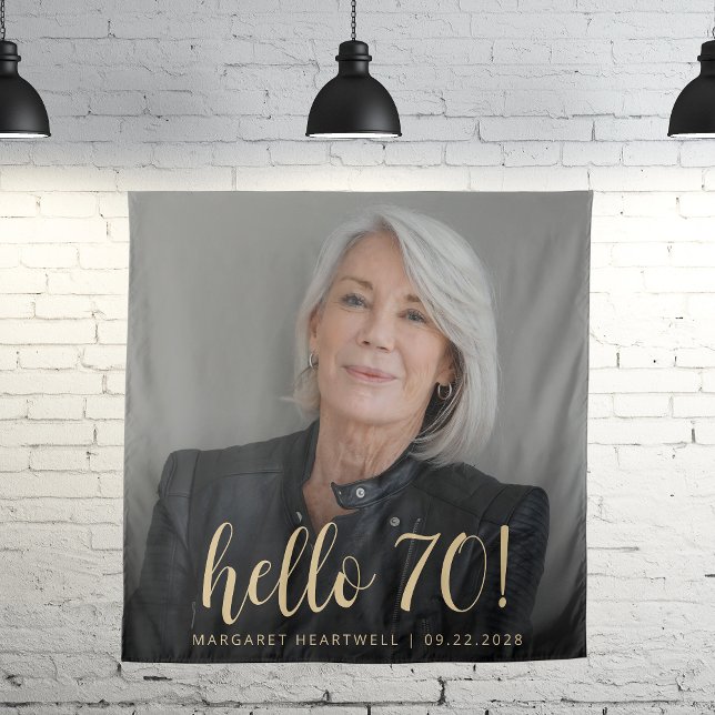 Tapete De Parede Festa de 70 Anos Foto com Letra Dourada (Criador carregado)
