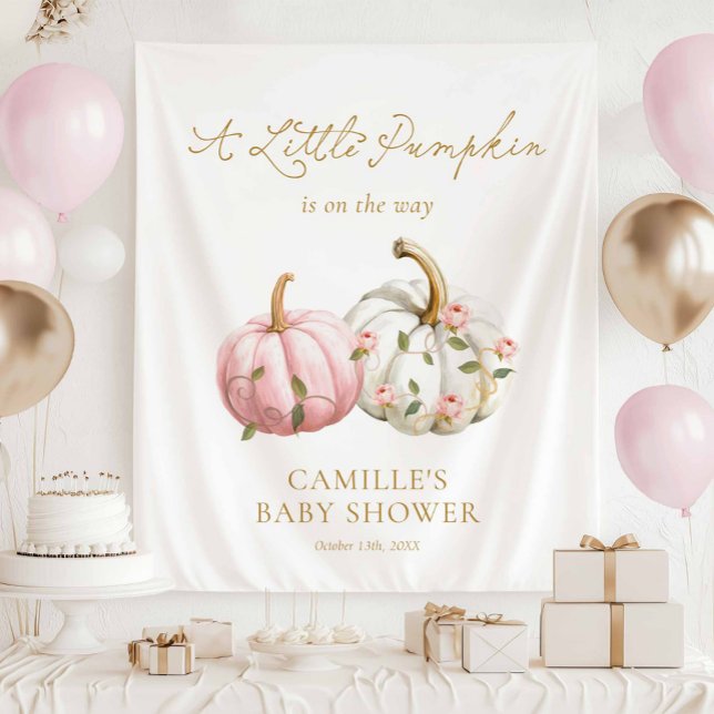 Tapete De Parede Festa de Abóbora Rosa (Autumn Girl Baby Shower Party Photo Backdrop)
