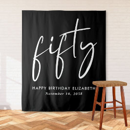 Tapete De Parede Festa de aniversário 50 Preto de Script Chic