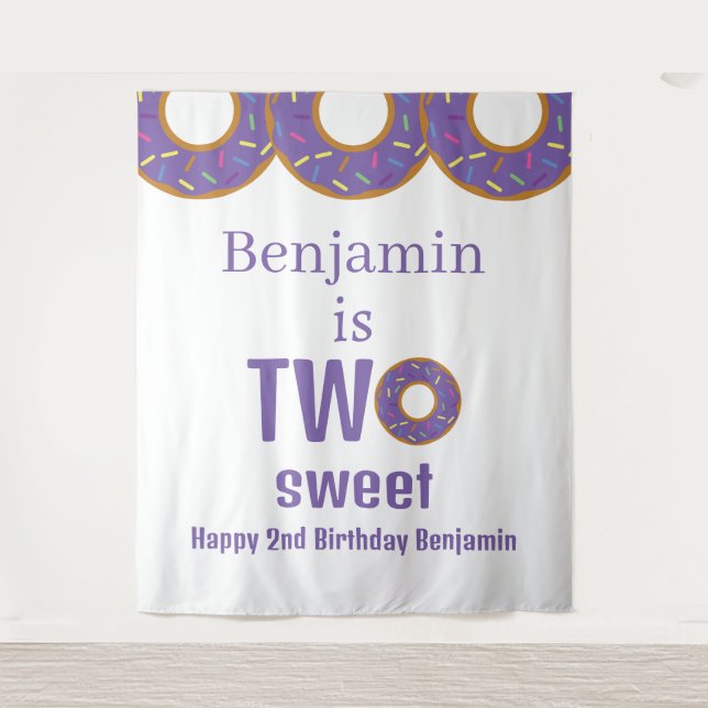 Tapete De Parede Festa de Aniversário de 2 anos Doce Roxo Donut (Frente)