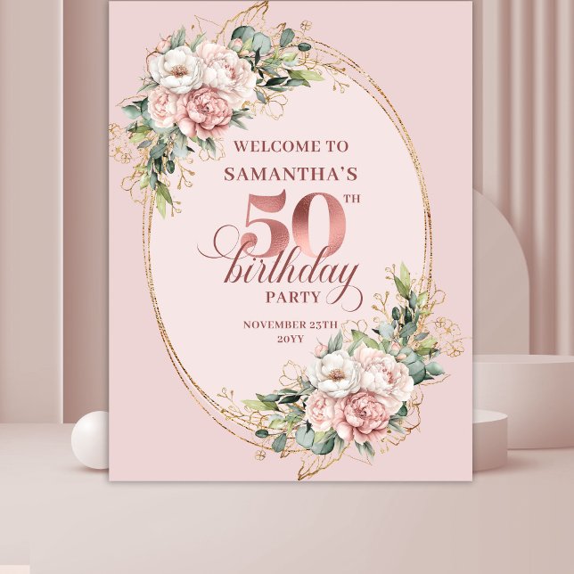 Tapete De Parede Festa de Aniversário de 50 anos Timeless Rose Gold (Timeless Rose Gold Dusty Pink 50th Birthday Party Tapestry

)