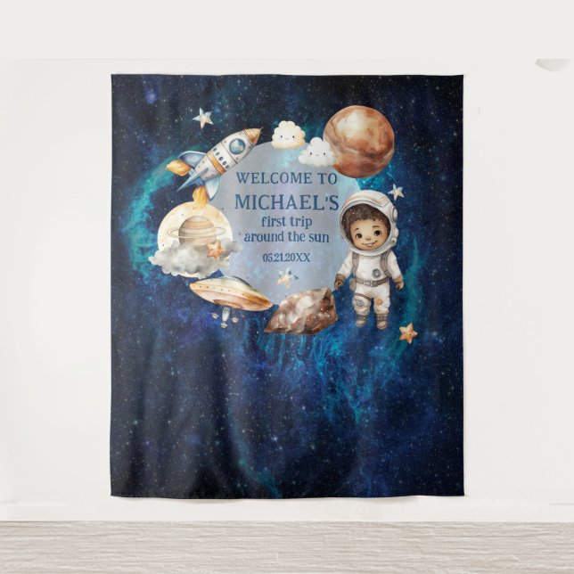 Tapete De Parede Festa de aniversário Espacial Primeira Viagem Em T (Frente)