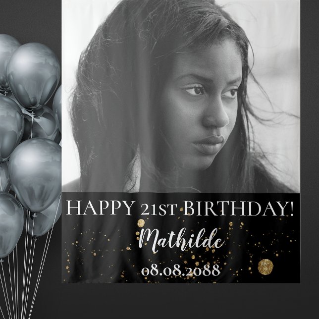 Tapete De Parede Festa de aniversário Foto Preta E Fundo Dourado (Criador carregado)