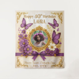 Tapete De Parede Festa de Aniversário Personalizada Borboleta Roxa