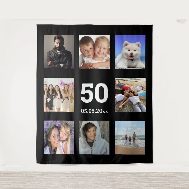 Tapete De Parede Festa de aniversário personalizada colagem de foto (Frente)