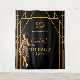 Tapete De Parede Festa de aniversário preto dourado art déco retrô 