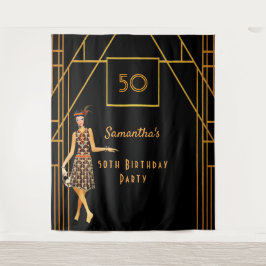 Tapete De Parede Festa de aniversário preto dourado estilo art déco