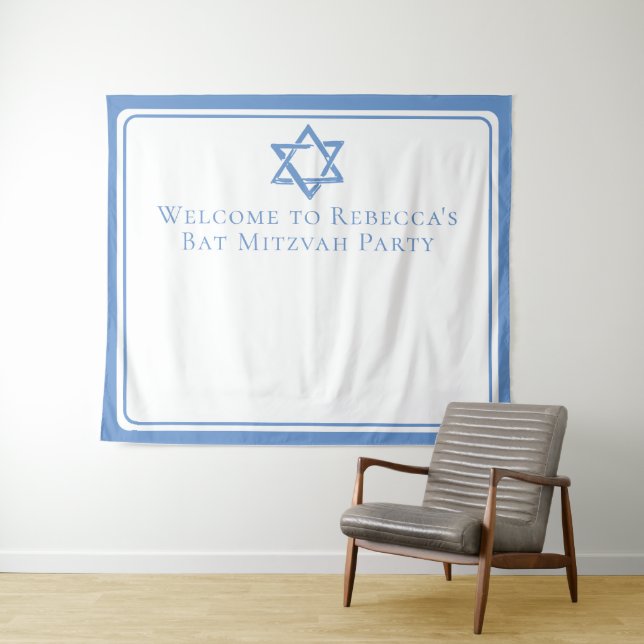 Tapete De Parede Festa de Bat Mitzvah Cortina Fotográfica Azul Clar (In Situ (Horizontal))