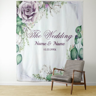 Tapete De Parede Festa de Casamento Roxo Floral Folhagem Verde Rúst