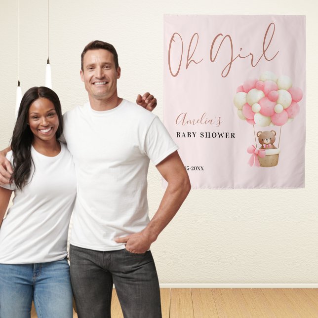 Tapete De Parede Festa de Chá de fraldas de Balões de Urso Rosa Oh  (Criador carregado)