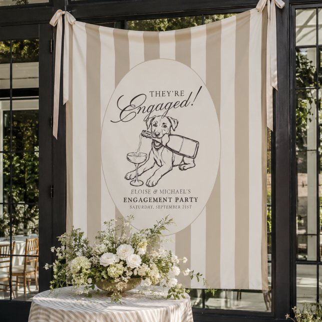 Tapete De Parede Festa de Compromisso Labrador Retriever com Listra (Neutral Stripe Labrador Retriever Engagement Party Tapestry)