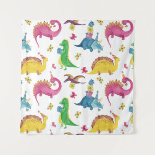 Tapete De Parede Festa de dinossauro: padrão de aquarela.