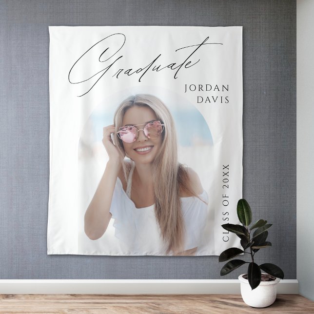 Tapete De Parede Festa de formatura de Fotografias de Script Elegan (Simple Elegant Script Photo Graduation Party Tapestry)