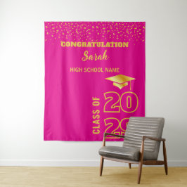 Tapete De Parede Festa de formatura Personalizada Rosa e Dourada Pe