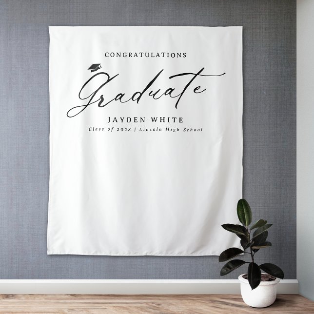 Tapete De Parede Festa de formatura Simples da Caligrafia Moderna N (Black Modern Calligraphy Simple Graduation Party Tapestry)