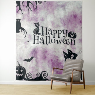 Tapete De Parede Festa de Halloween Gato Preto Abóboras Más Corujas
