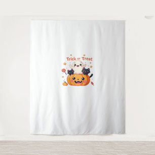 Tapete De Parede Festa de Halloween - Kawaii Ghost e Classe de Gato