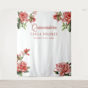 Tapete De Parede Festa de Quinceañera com rosas cor-de-rosa cabine 