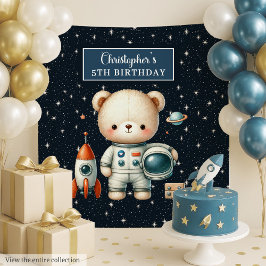 Tapete De Parede Festa de Urso Espacial para o Garoto de Aniversári