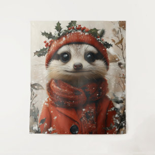 Tapete De Parede Festivo Meerkat na Wonderland de inverno