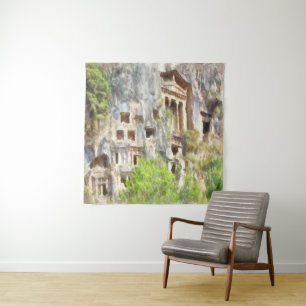 Tapete De Parede Fethiye Antigos Tombs Lycian Watercolor