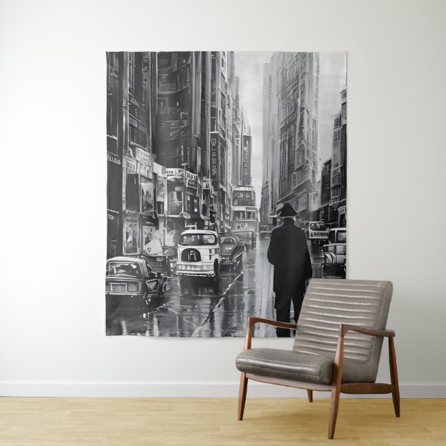 Tapete De Parede Figura na chuva em preto e branco - arte (In Situ)