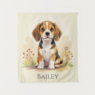Tapete De Parede Filhote de Beagle Tricolor Preto, Marrom e Branco 