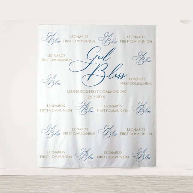 Tapete De Parede First Communion blue photobooth backdrop (Frente)