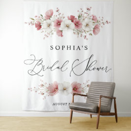 Tapete De Parede Fitas para Chá de Noiva com Flores Silvestres Rosa