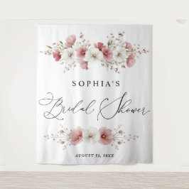 Tapete De Parede Fitas para Chá de Noiva com Flores Silvestres Rosa