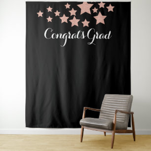 Tapete De Parede Fitas Pretas Congrats Grad Dourado Rosa Brilho Est
