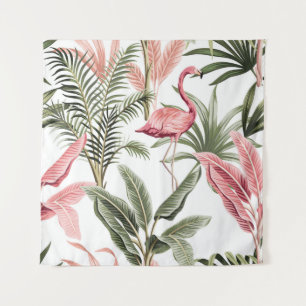 Tapete De Parede Flamingo, bananeiras e galáxias, cor-de-rosa, trop