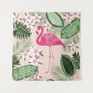 Tapete De Parede Flamingo e palmeiras, ilustração uniforme