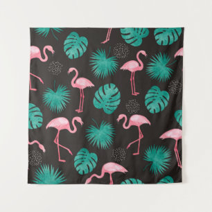 Tapete De Parede Flamingo, folhas de palma: aquarela tropical.