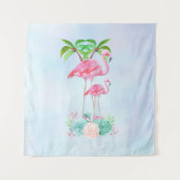 Flamingo, Rosa, Mamãe e Bebê, com Palmeiras