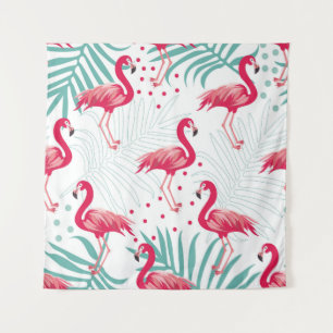 Tapete De Parede Flamingo tropical e folhas, padrão de verão.