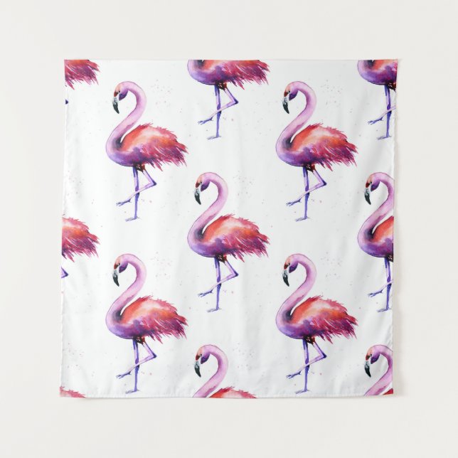 Tapete De Parede Flamingos com respingos: padrão de aquarela. (Frente)