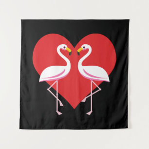 Tapete De Parede Flamingos Cor-de-rosa branco-claro com coração ver