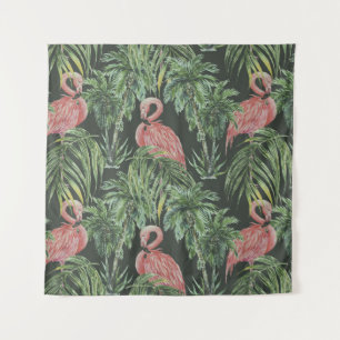 Tapete De Parede flamingos cor-de-rosa, padrão de safra tropical.