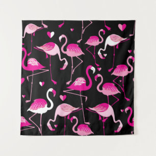 Tapete De Parede flamingos cor-de-rosa, padrão sem costura escuro.